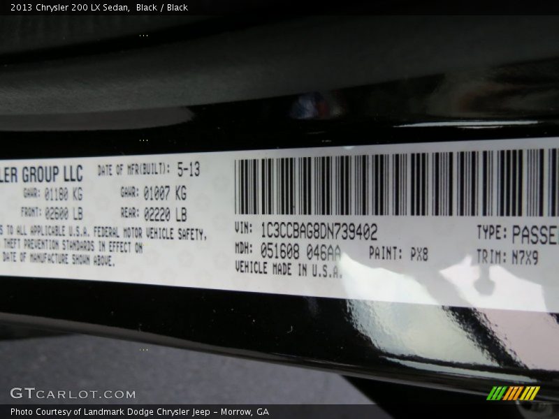 Black / Black 2013 Chrysler 200 LX Sedan