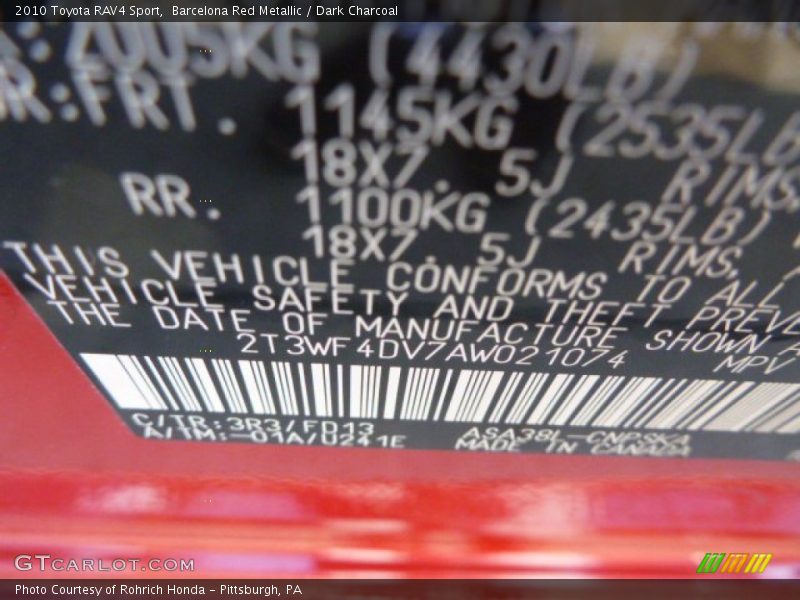 Barcelona Red Metallic / Dark Charcoal 2010 Toyota RAV4 Sport