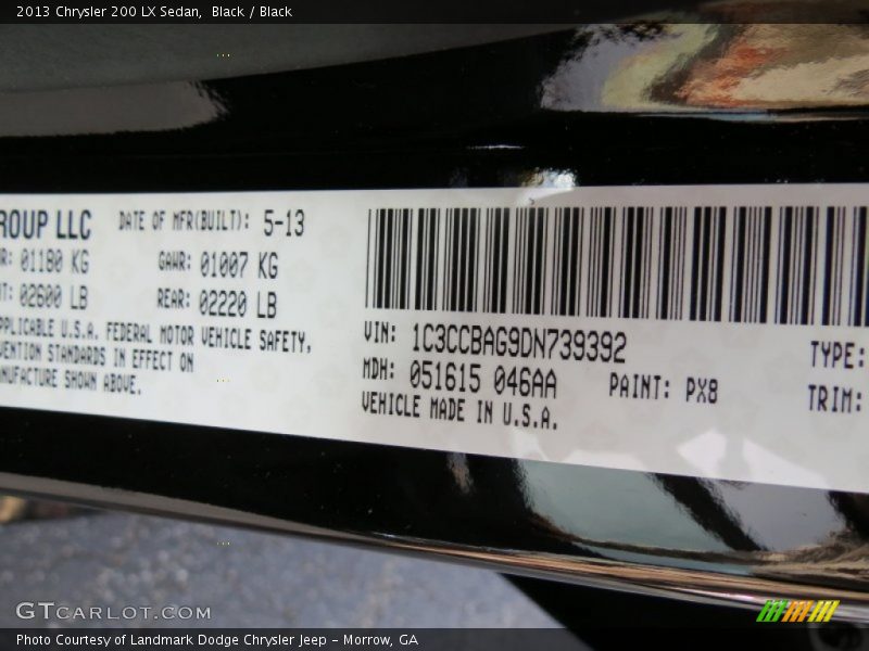 Black / Black 2013 Chrysler 200 LX Sedan