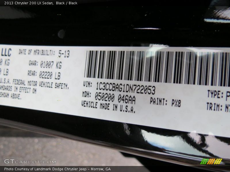 Black / Black 2013 Chrysler 200 LX Sedan