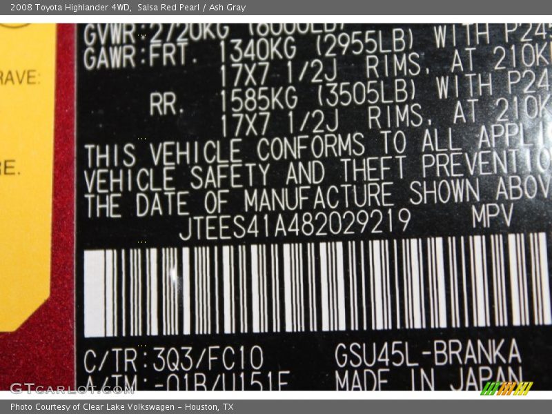 Salsa Red Pearl / Ash Gray 2008 Toyota Highlander 4WD