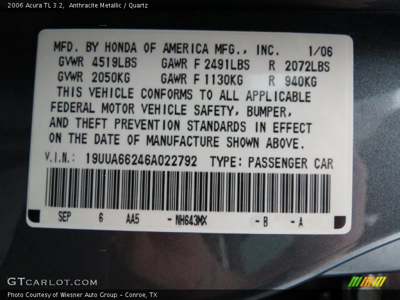 Anthracite Metallic / Quartz 2006 Acura TL 3.2