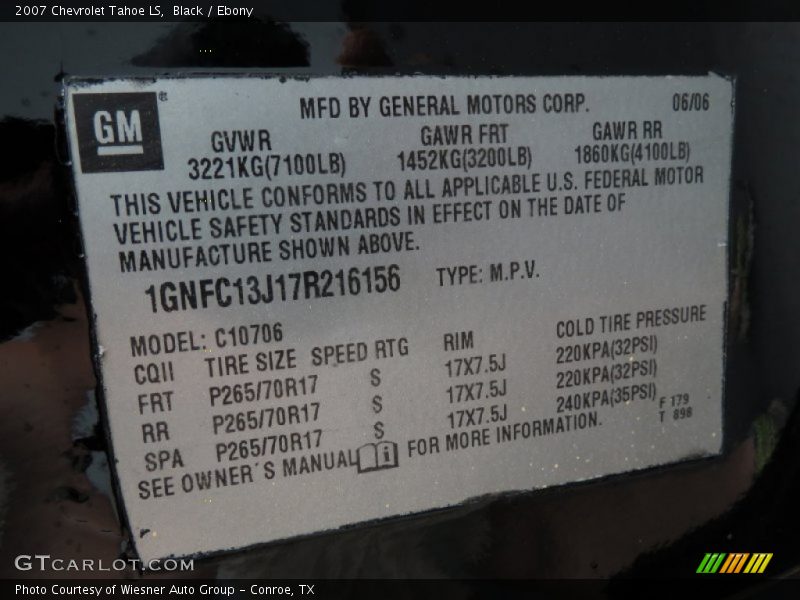 Black / Ebony 2007 Chevrolet Tahoe LS