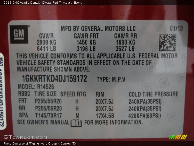 Crystal Red Tintcoat / Ebony 2013 GMC Acadia Denali