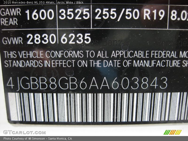 Arctic White / Black 2010 Mercedes-Benz ML 350 4Matic