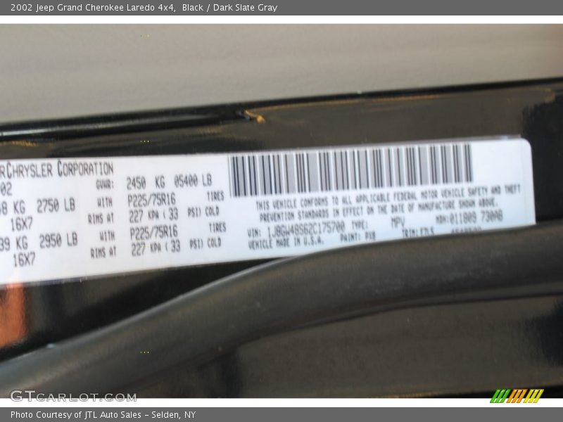 Black / Dark Slate Gray 2002 Jeep Grand Cherokee Laredo 4x4