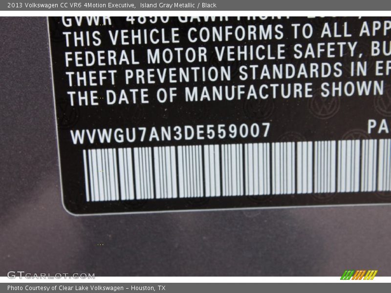 Island Gray Metallic / Black 2013 Volkswagen CC VR6 4Motion Executive