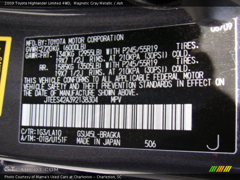 Magnetic Gray Metallic / Ash 2009 Toyota Highlander Limited 4WD