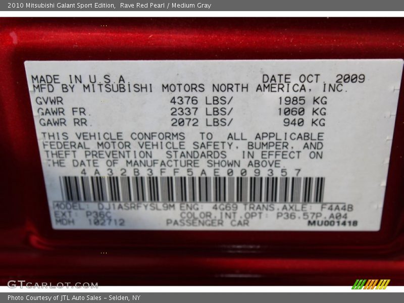 Rave Red Pearl / Medium Gray 2010 Mitsubishi Galant Sport Edition