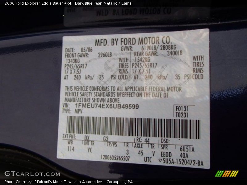 Dark Blue Pearl Metallic / Camel 2006 Ford Explorer Eddie Bauer 4x4
