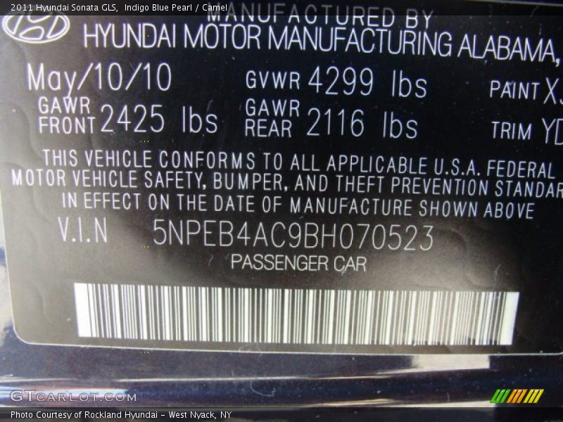 Indigo Blue Pearl / Camel 2011 Hyundai Sonata GLS