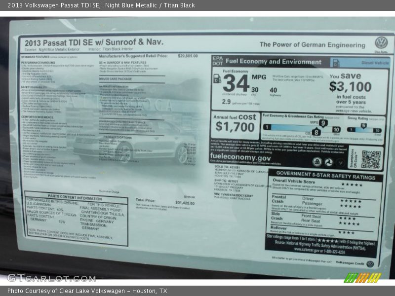 Night Blue Metallic / Titan Black 2013 Volkswagen Passat TDI SE