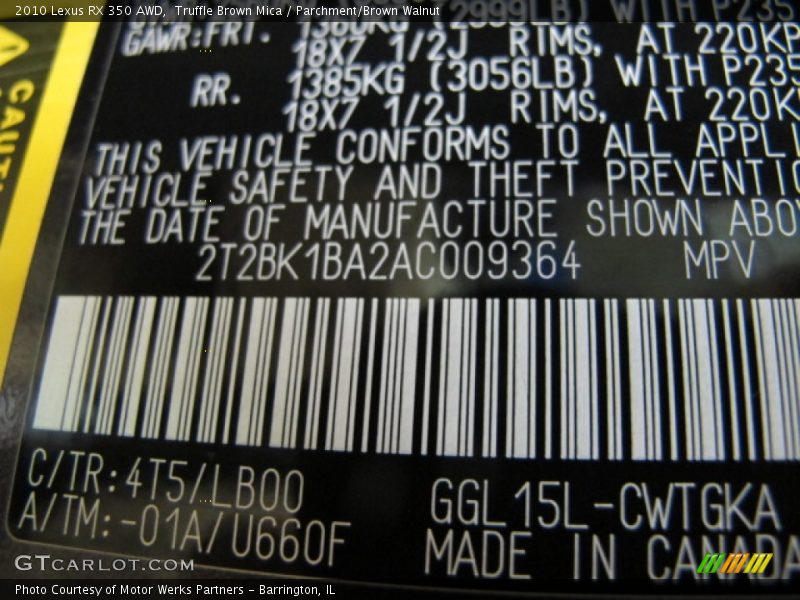 Truffle Brown Mica / Parchment/Brown Walnut 2010 Lexus RX 350 AWD