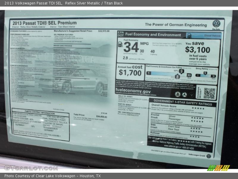 Reflex Silver Metallic / Titan Black 2013 Volkswagen Passat TDI SEL