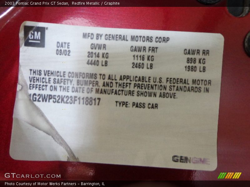 Redfire Metallic / Graphite 2003 Pontiac Grand Prix GT Sedan