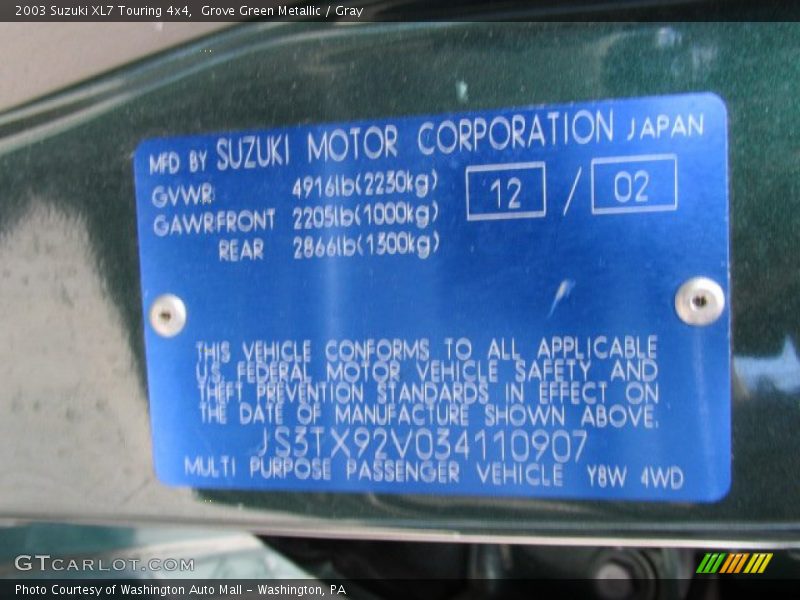 Grove Green Metallic / Gray 2003 Suzuki XL7 Touring 4x4