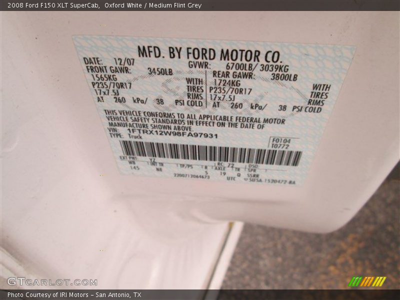 Oxford White / Medium Flint Grey 2008 Ford F150 XLT SuperCab