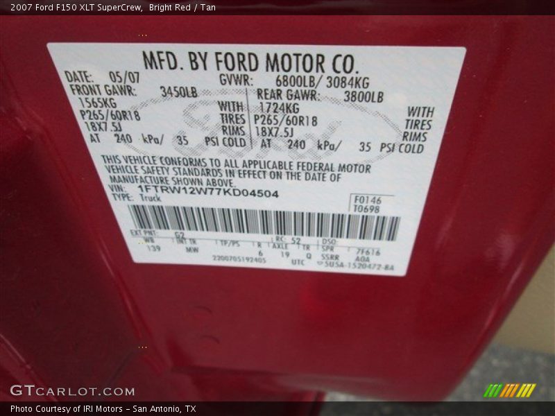Bright Red / Tan 2007 Ford F150 XLT SuperCrew