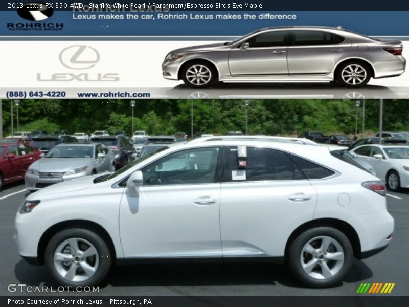 Starfire White Pearl / Parchment/Espresso Birds Eye Maple 2013 Lexus RX 350 AWD