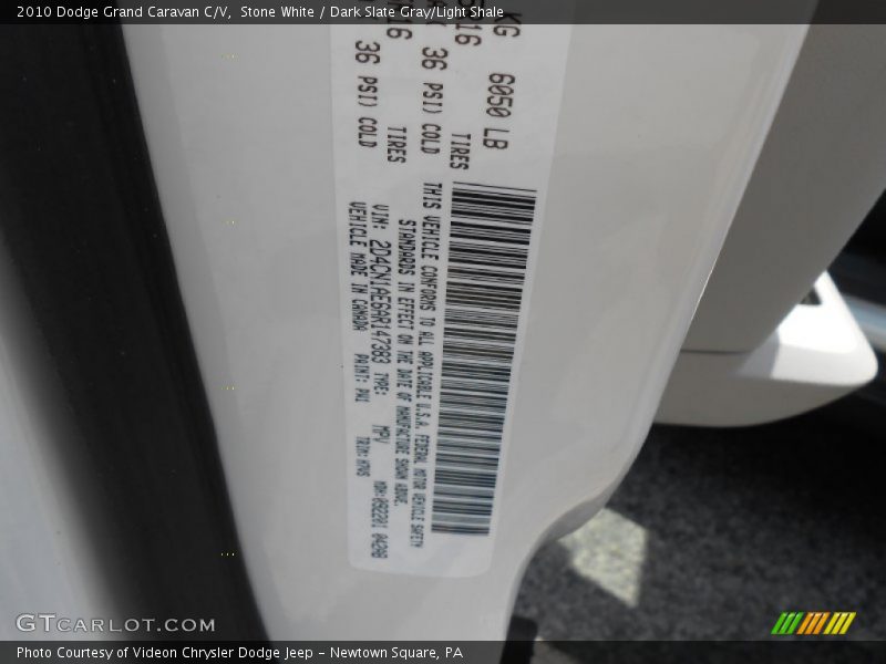 Stone White / Dark Slate Gray/Light Shale 2010 Dodge Grand Caravan C/V