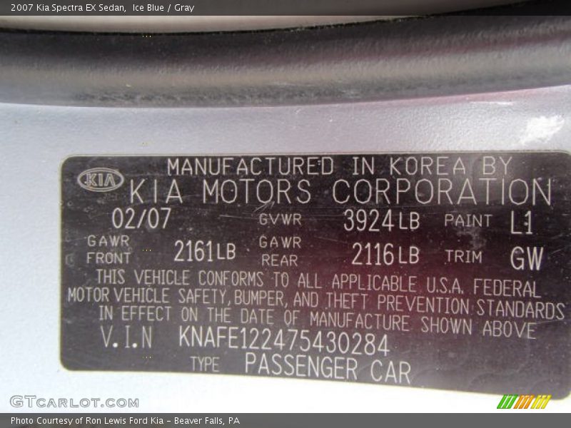 Ice Blue / Gray 2007 Kia Spectra EX Sedan