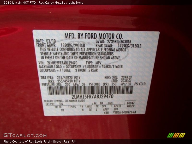 Red Candy Metallic / Light Stone 2010 Lincoln MKT FWD