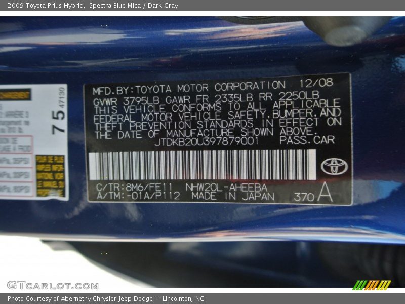 Spectra Blue Mica / Dark Gray 2009 Toyota Prius Hybrid