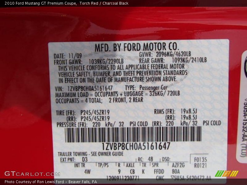 Torch Red / Charcoal Black 2010 Ford Mustang GT Premium Coupe