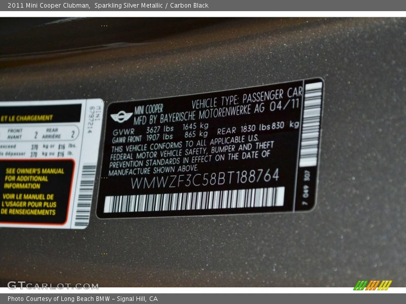 Sparkling Silver Metallic / Carbon Black 2011 Mini Cooper Clubman