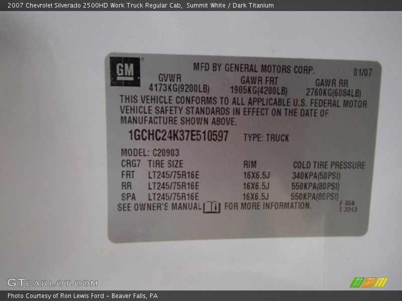 Summit White / Dark Titanium 2007 Chevrolet Silverado 2500HD Work Truck Regular Cab