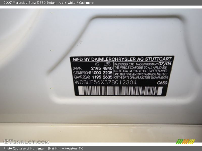 Arctic White / Cashmere 2007 Mercedes-Benz E 350 Sedan
