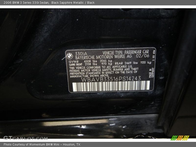 Black Sapphire Metallic / Black 2006 BMW 3 Series 330i Sedan