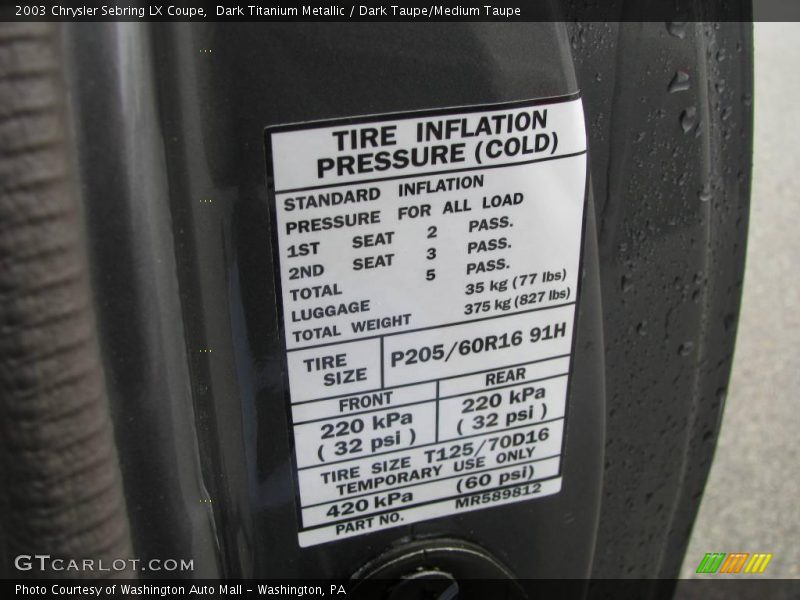Dark Titanium Metallic / Dark Taupe/Medium Taupe 2003 Chrysler Sebring LX Coupe
