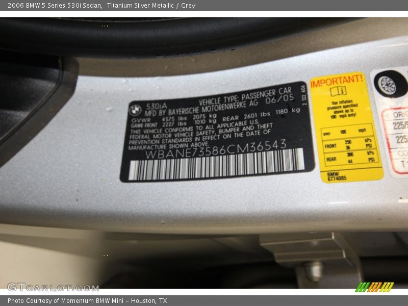 Titanium Silver Metallic / Grey 2006 BMW 5 Series 530i Sedan