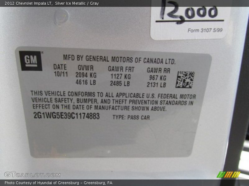 Silver Ice Metallic / Gray 2012 Chevrolet Impala LT