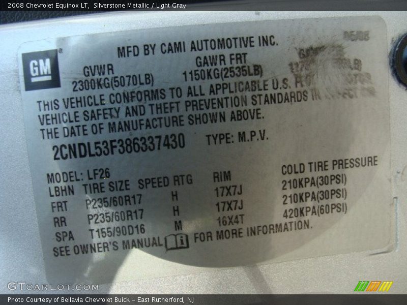 Silverstone Metallic / Light Gray 2008 Chevrolet Equinox LT