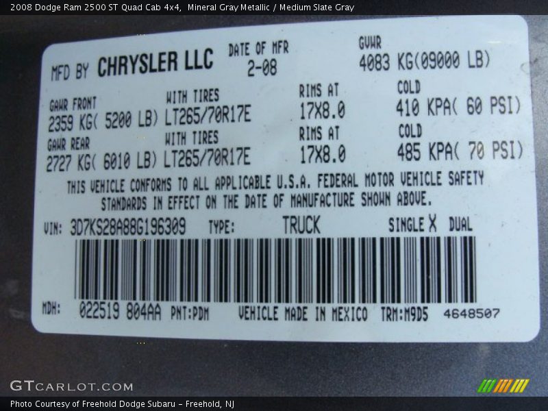 Mineral Gray Metallic / Medium Slate Gray 2008 Dodge Ram 2500 ST Quad Cab 4x4