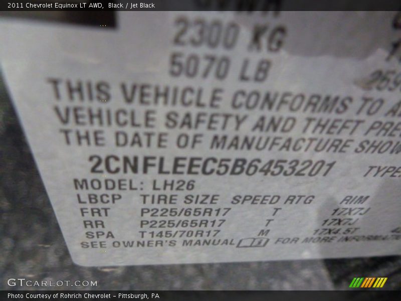 Black / Jet Black 2011 Chevrolet Equinox LT AWD