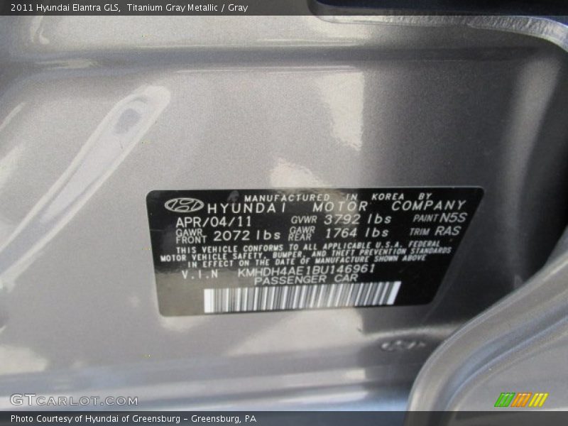 Titanium Gray Metallic / Gray 2011 Hyundai Elantra GLS