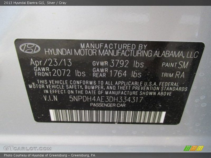 Silver / Gray 2013 Hyundai Elantra GLS