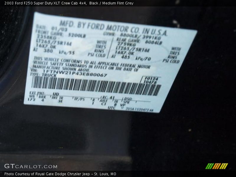 Black / Medium Flint Grey 2003 Ford F250 Super Duty XLT Crew Cab 4x4