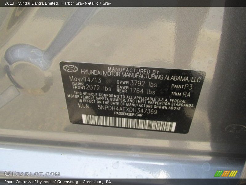 Harbor Gray Metallic / Gray 2013 Hyundai Elantra Limited