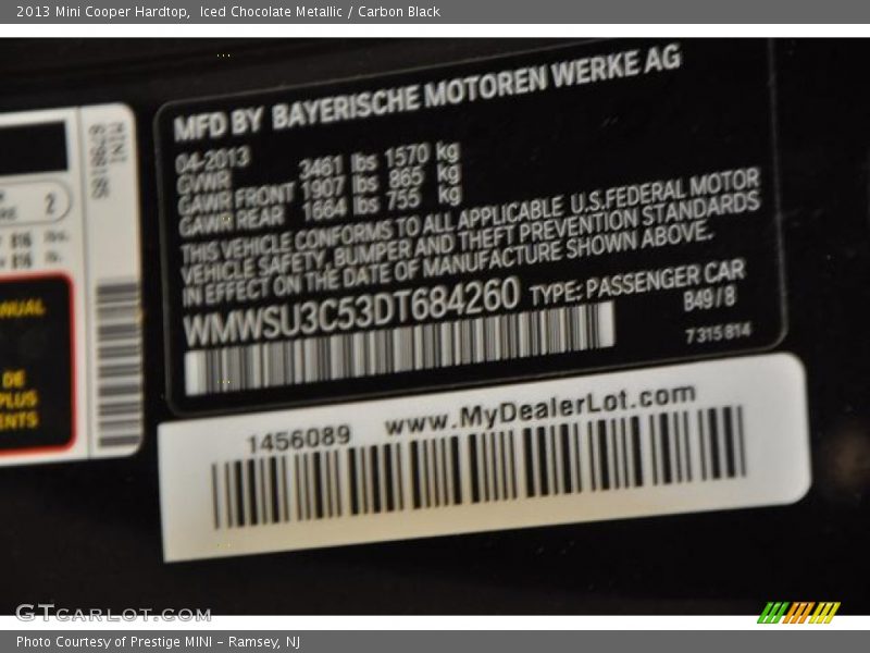 Iced Chocolate Metallic / Carbon Black 2013 Mini Cooper Hardtop
