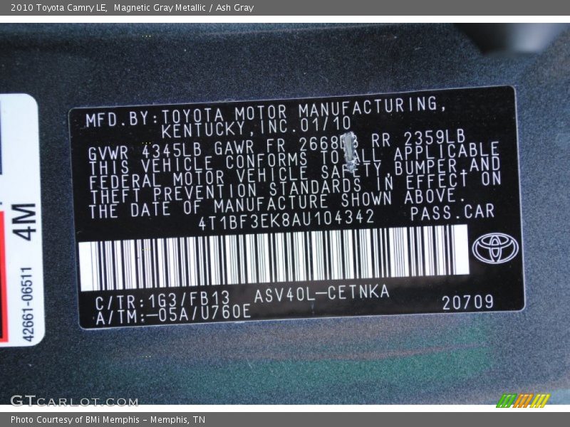 Magnetic Gray Metallic / Ash Gray 2010 Toyota Camry LE
