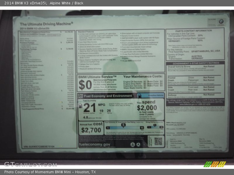 Alpine White / Black 2014 BMW X3 xDrive35i