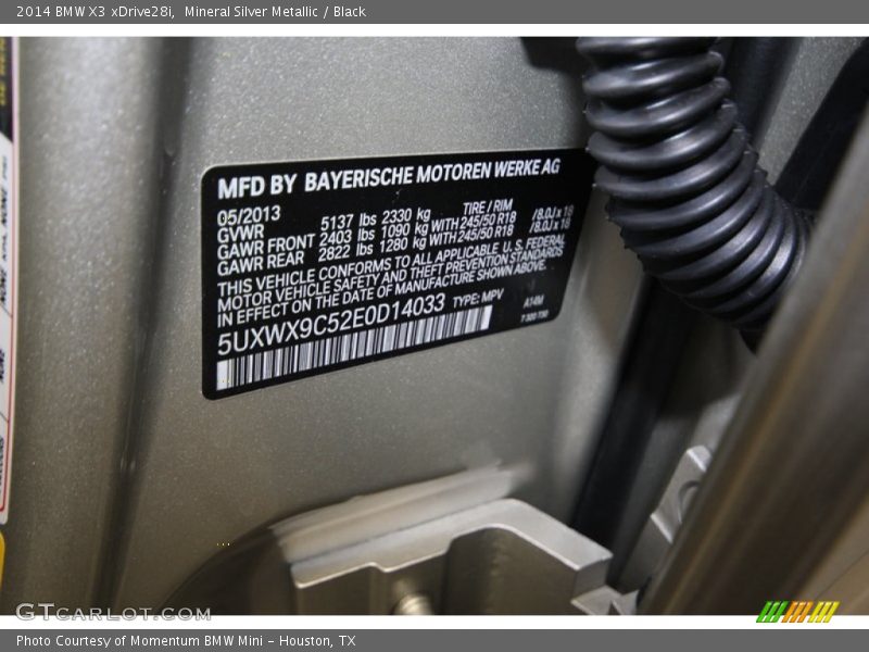 2014 X3 xDrive28i Mineral Silver Metallic Color Code A14