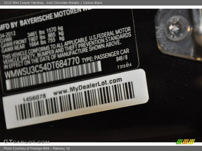 Iced Chocolate Metallic / Carbon Black 2013 Mini Cooper Hardtop