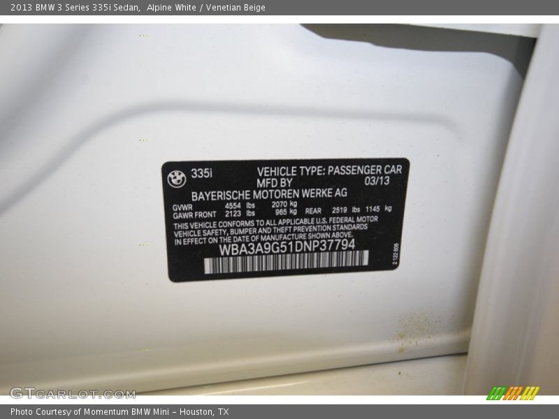 Alpine White / Venetian Beige 2013 BMW 3 Series 335i Sedan