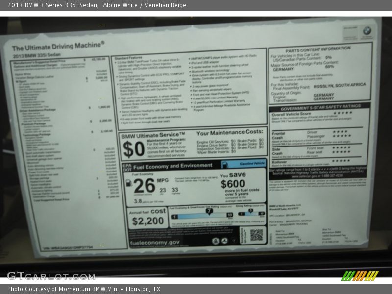 Alpine White / Venetian Beige 2013 BMW 3 Series 335i Sedan