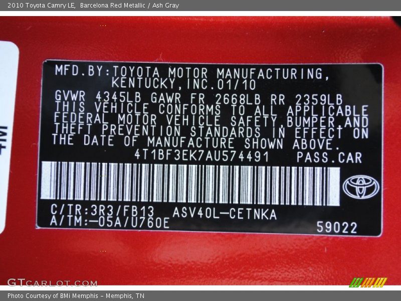 Barcelona Red Metallic / Ash Gray 2010 Toyota Camry LE